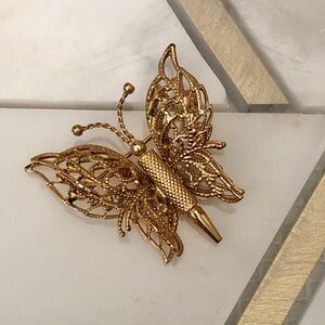Estate Monet Gold Tone Butterfly Brooch 1.5” Vintage classy gold pin heirloom